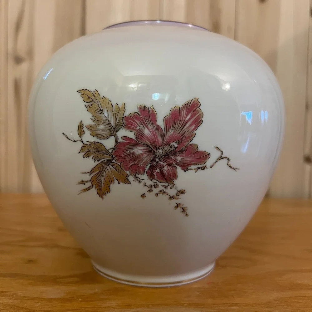 Hutschenreuther Germany Porcelain Vase Gold Floral Round Vintage Stained Rim 6